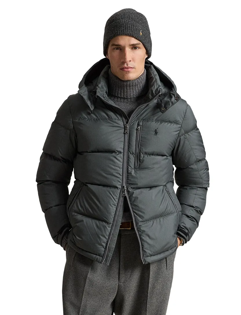Pufferjassen Polo Ralph Lauren antraciet afneembare capuchon