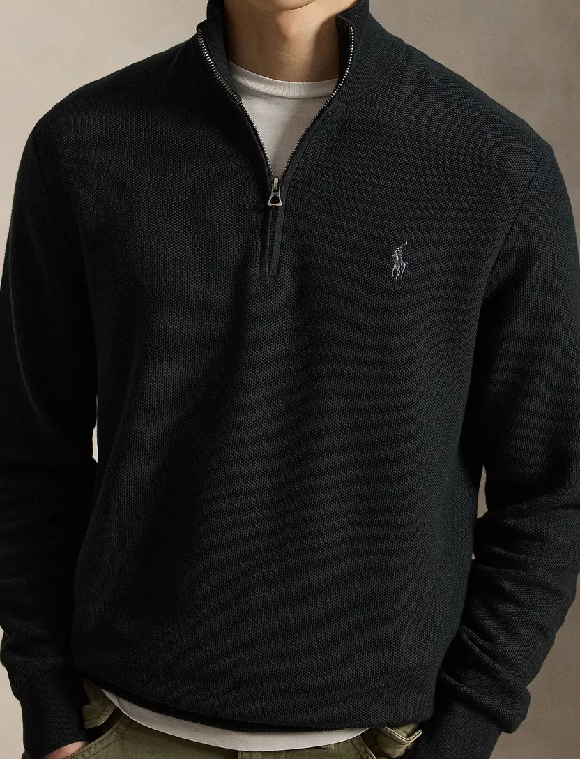 Truien Polo Ralph Lauren half zip zwart grof gebreid