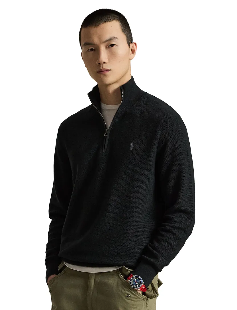 Truien Polo Ralph Lauren half zip zwart grof gebreid