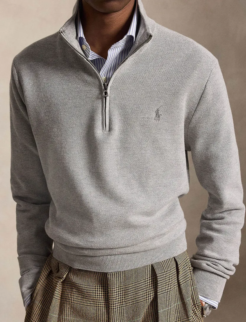 Trui Polo Ralph Lauren grijs half zip katoen