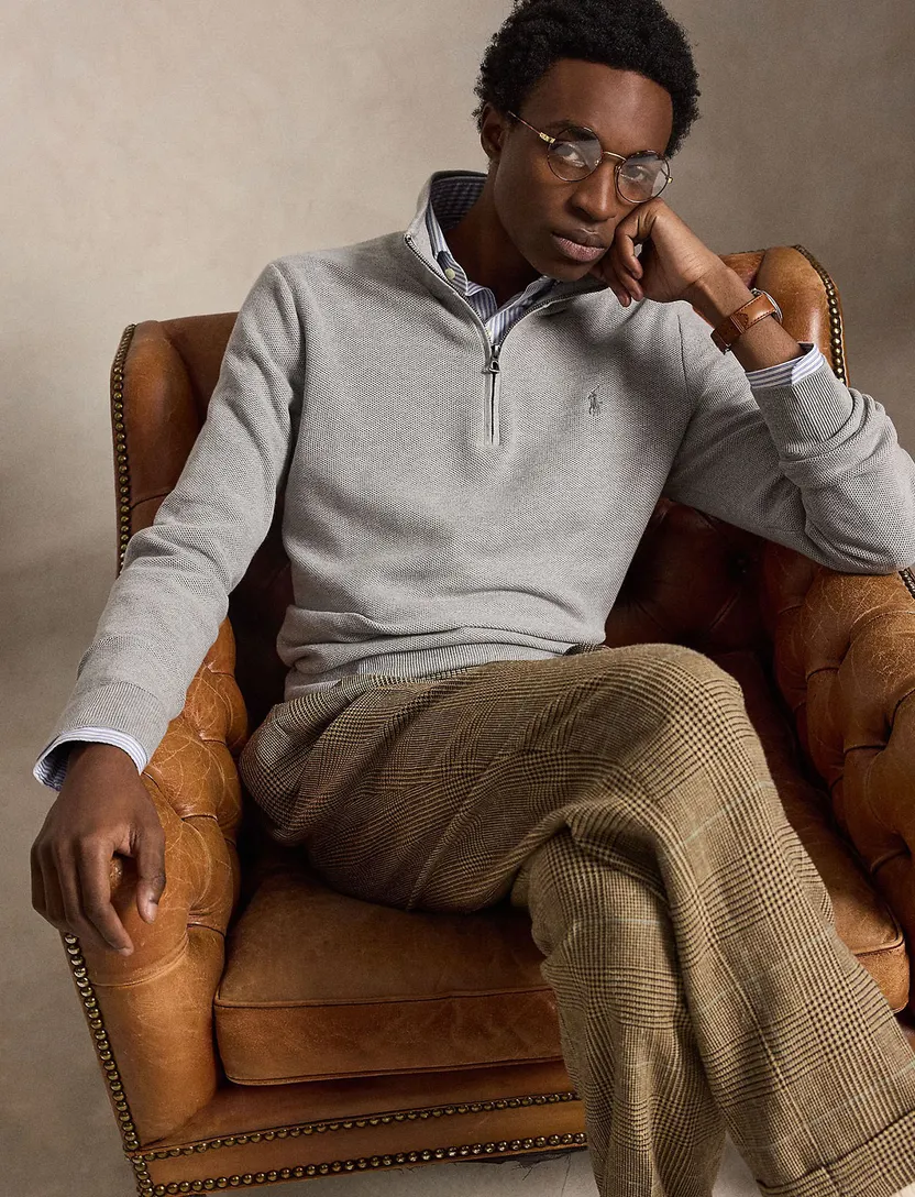 Trui Polo Ralph Lauren grijs half zip katoen