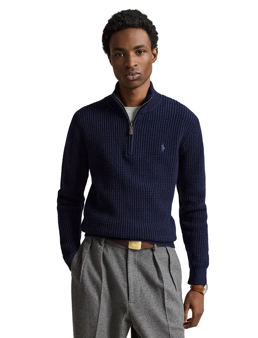 Trui half zip Polo Ralph Lauren donkerblauw wol katoen