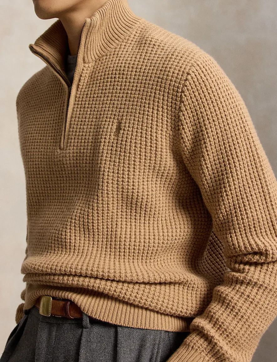 Polo Ralph Lauren half zip camel grof gebreid