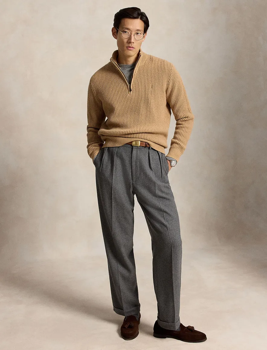 Polo Ralph Lauren half zip trui grof gebreid camel