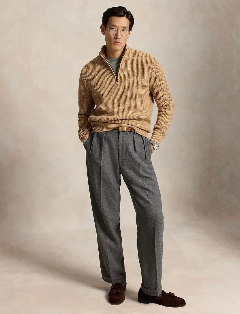 Trui Polo Ralph Lauren half zip camel grof gebreid