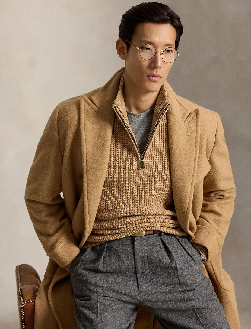 Trui Polo Ralph Lauren half zip camel grof gebreid
