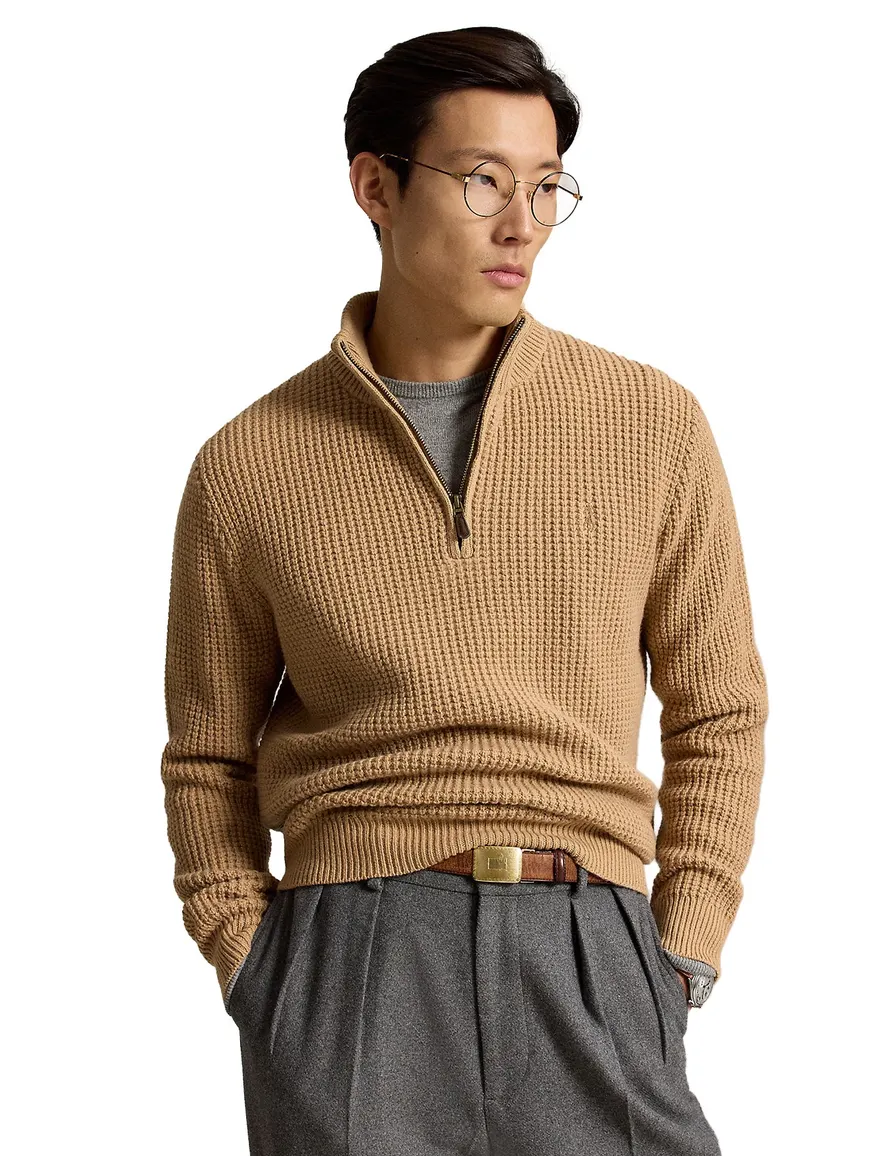 Polo Ralph Lauren half zip camel grof gebreid