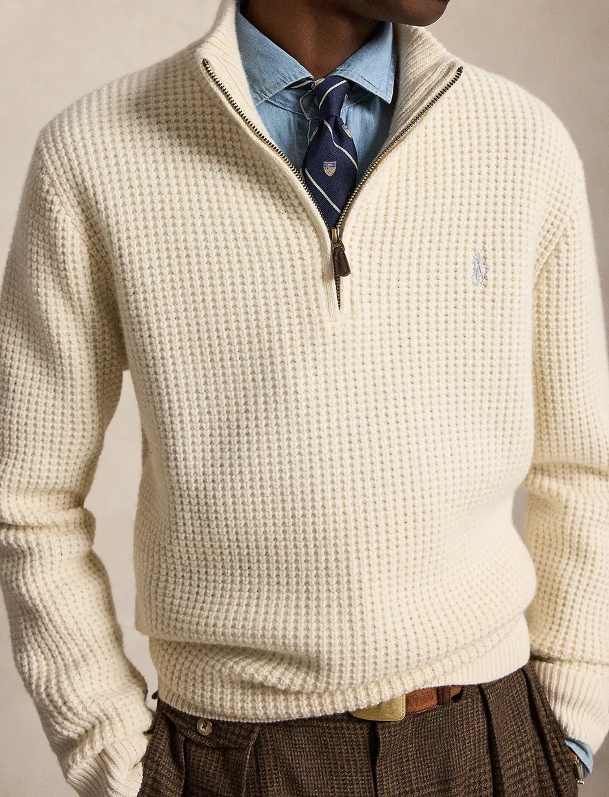 Polo Ralph Lauren half zip trui grof gebreid creme