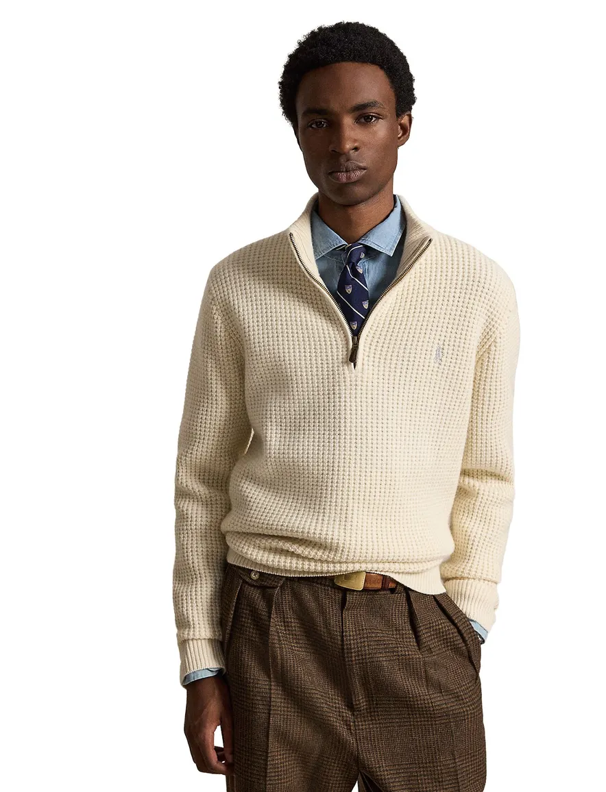 Polo Ralph Lauren half zip trui grof gebreid creme