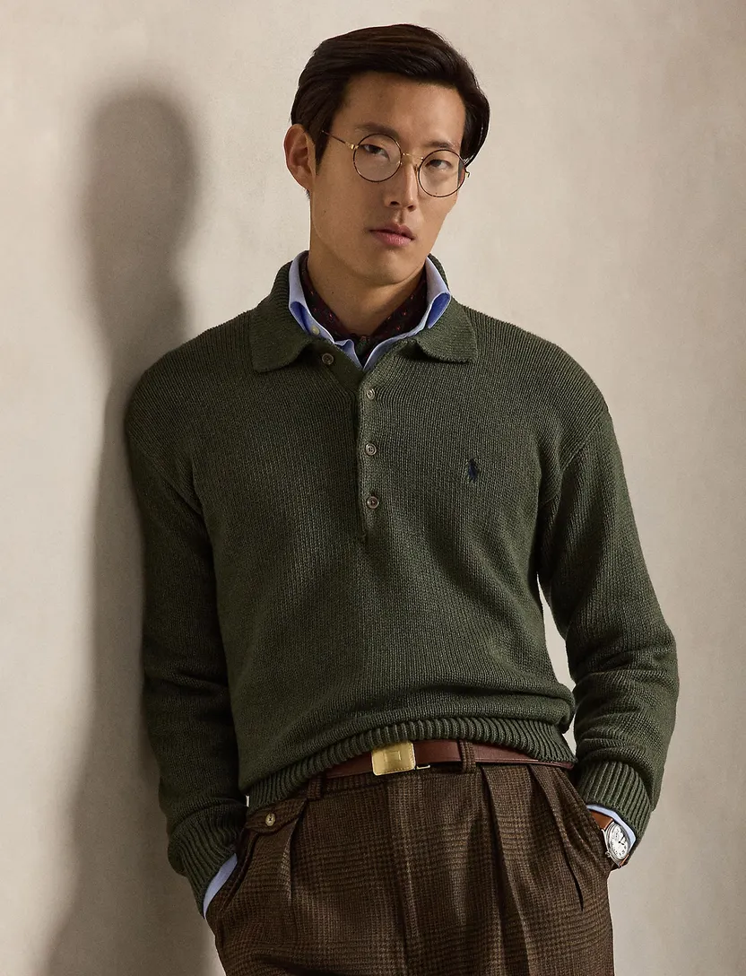 Trui Polo Ralph Lauren Relaxed Fit donkergroen polokraag