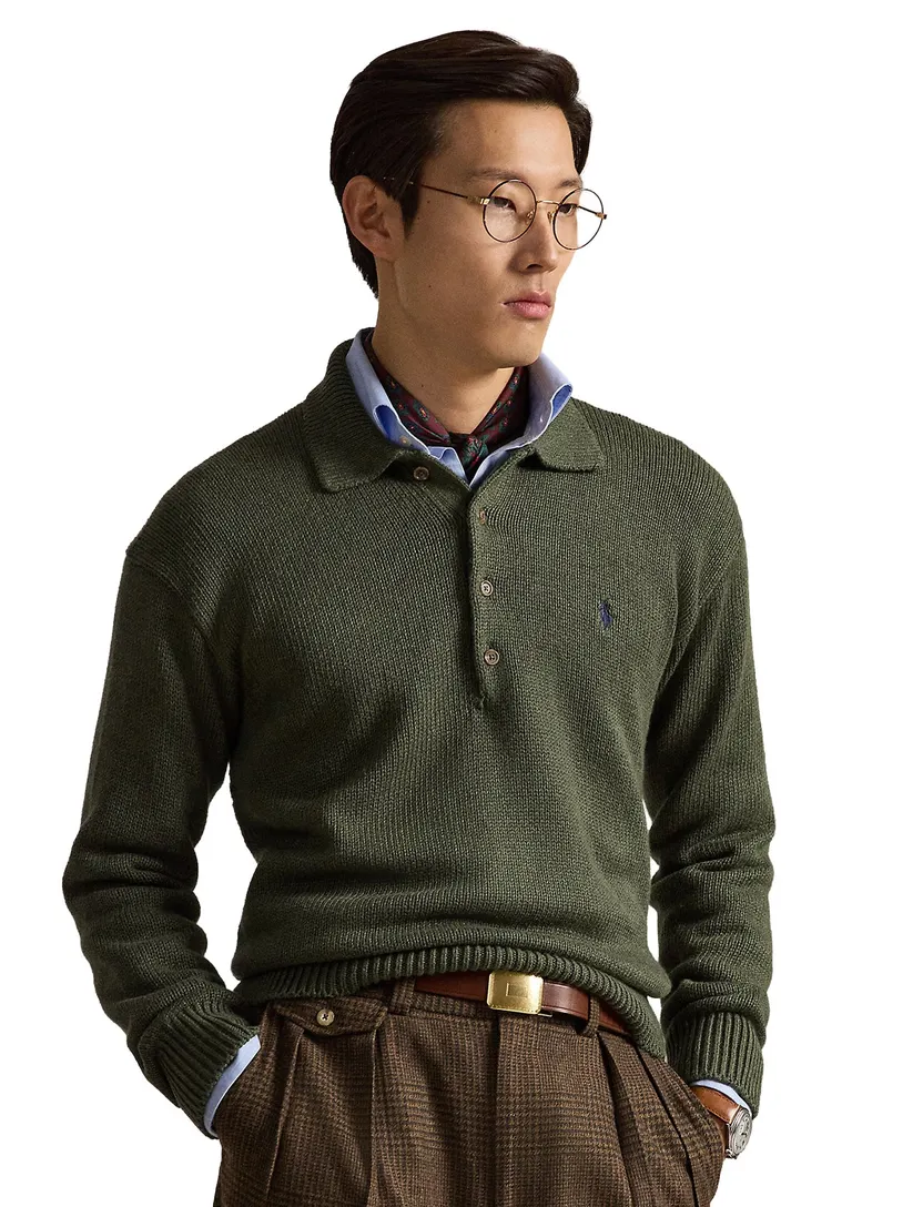 Trui Polo Ralph Lauren Relaxed Fit donkergroen polokraag