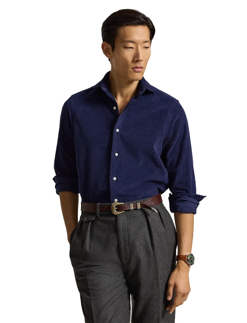 Overhemd Polo Ralph Lauren Custom Fit donkerblauw stretch