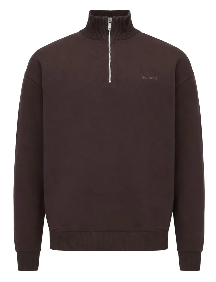 Genti trui half zip bordeaux effen