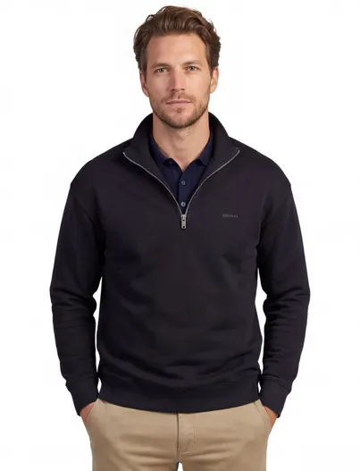 Genti Genti trui donkerblauw half zip turtleneck