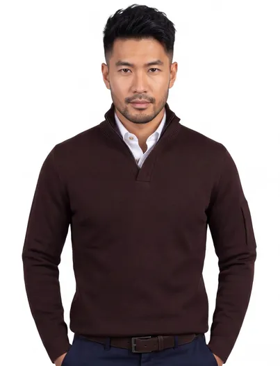 Genti Genti trui bruin half zip turtleneck