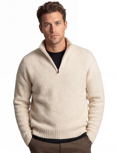 Genti Genti trui creme alpaca wol half zip