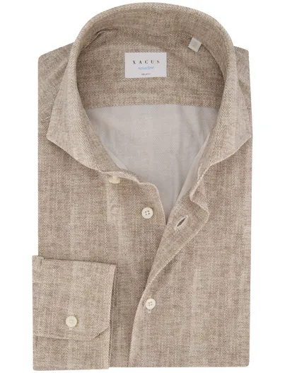 Xacus Xacus Active overhemd beige visgraatmotief