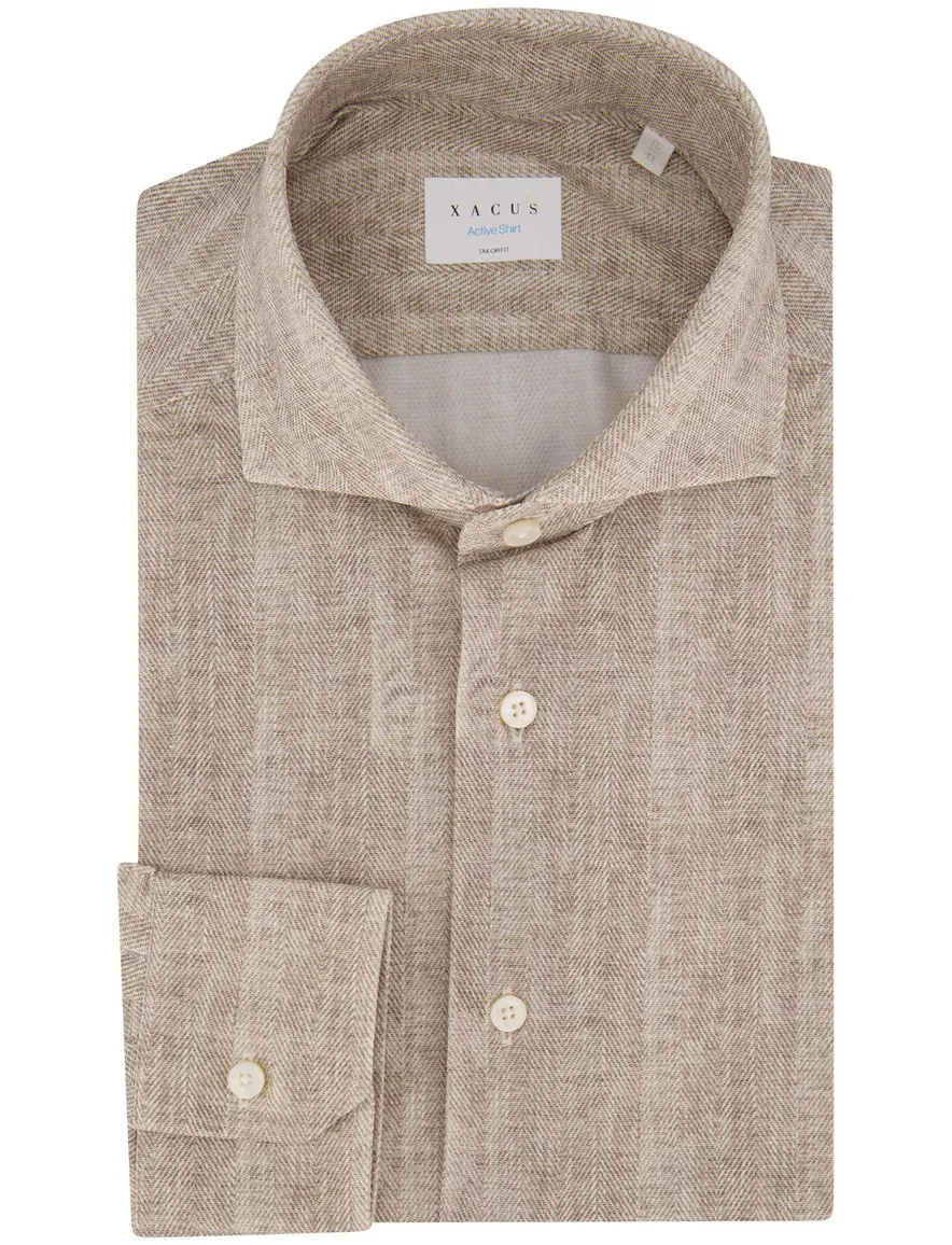 Xacus Active overhemd beige visgraatmotief