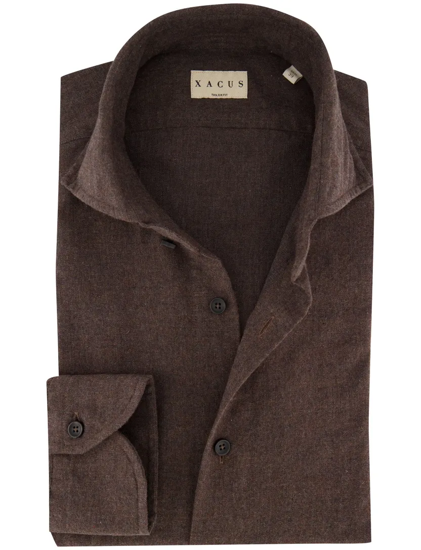 Overhemd Xacus bruin gemêleerd slim fit