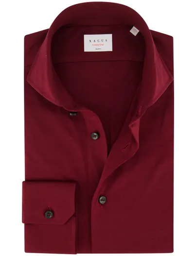 Xacus Xacus knitted overhemd bordeaux effen jersey