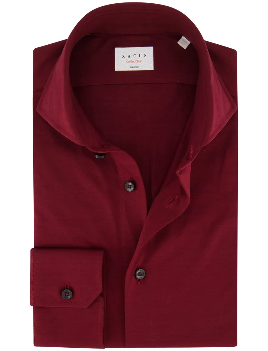 Xacus overhemd bordeaux effen jersey