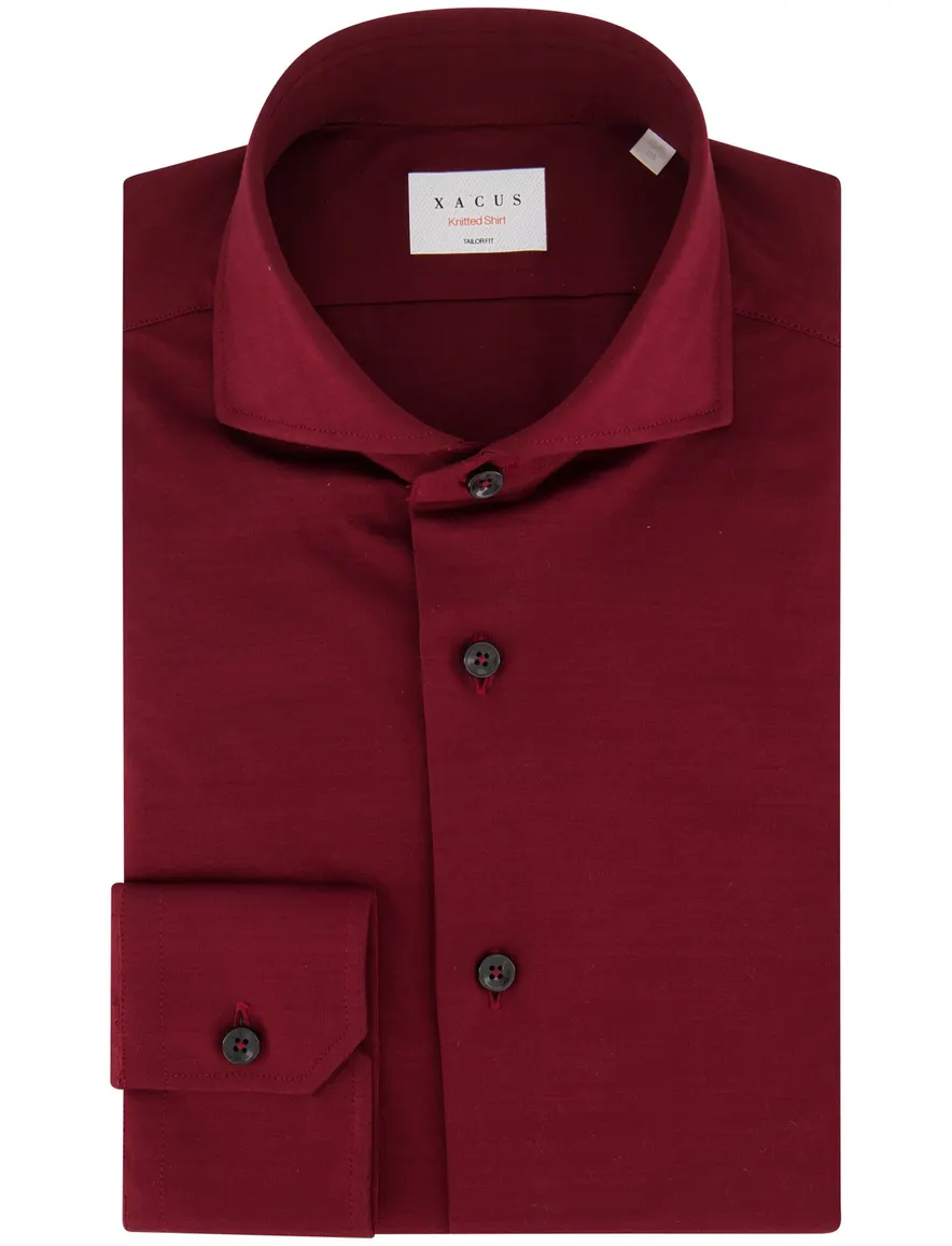 Xacus overhemd bordeaux effen jersey