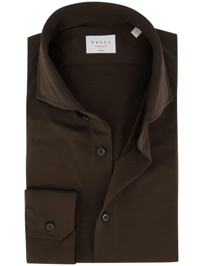 Xacus Overhemd Xacus bruin jersey slim fit