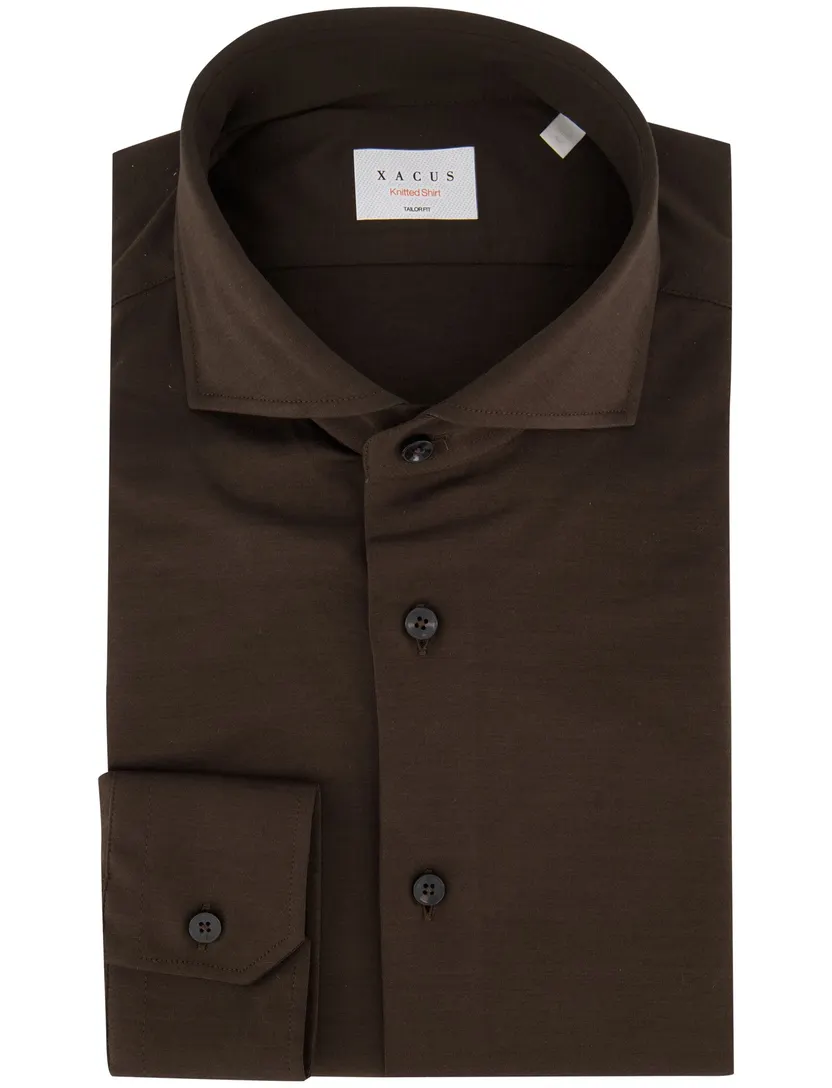 Overhemd Xacus bruin jersey slim fit