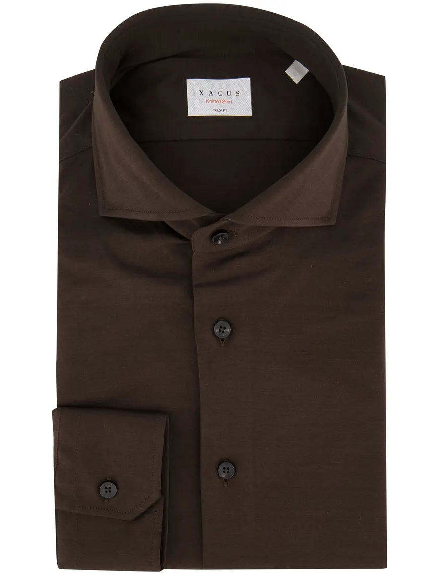 Xacus overhemd bruin jersey knitted