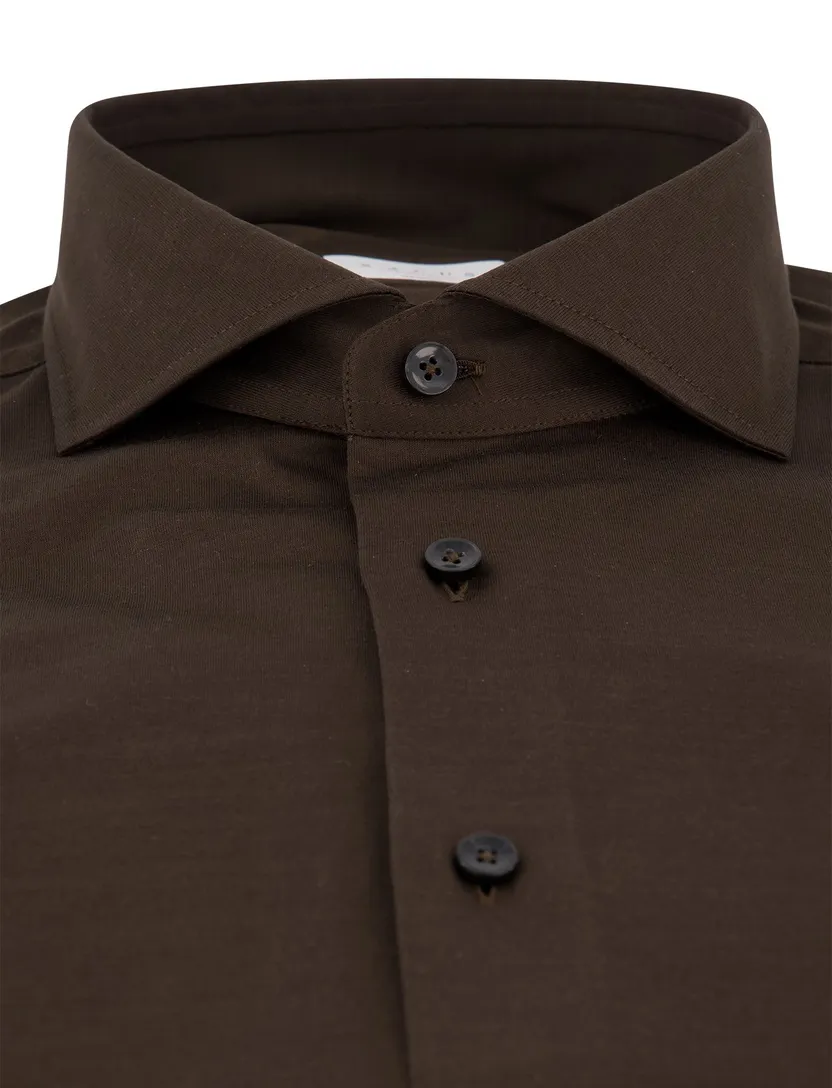 Overhemd Xacus bruin jersey slim fit