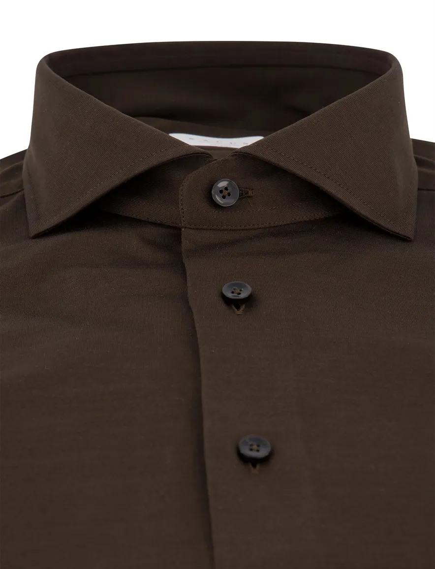 Xacus overhemd bruin jersey knitted