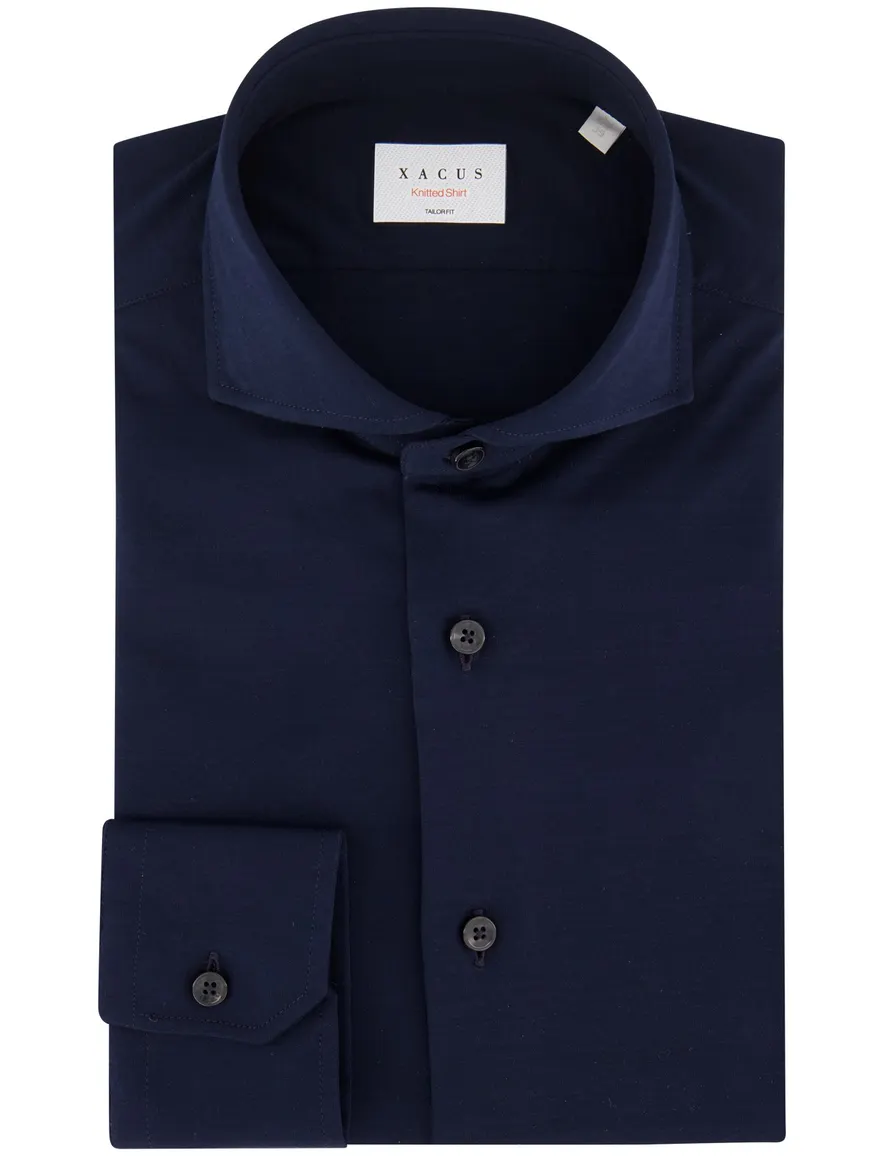 Xacus overhemd donkerblauw effen jersey