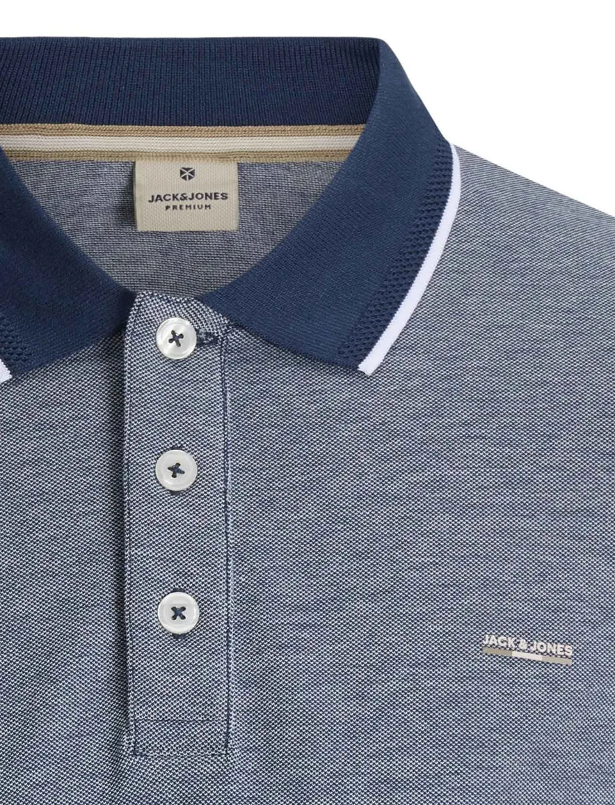 Blauw gemêleerd poloshirt Jack & Jones Regular Fit