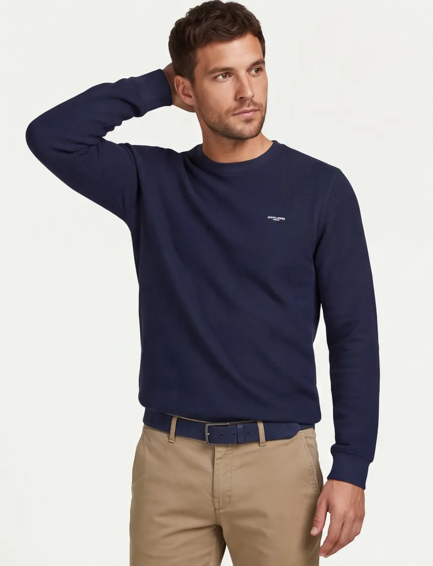 Jack & Jones Regular Fit trui ronde hals donkerblauw