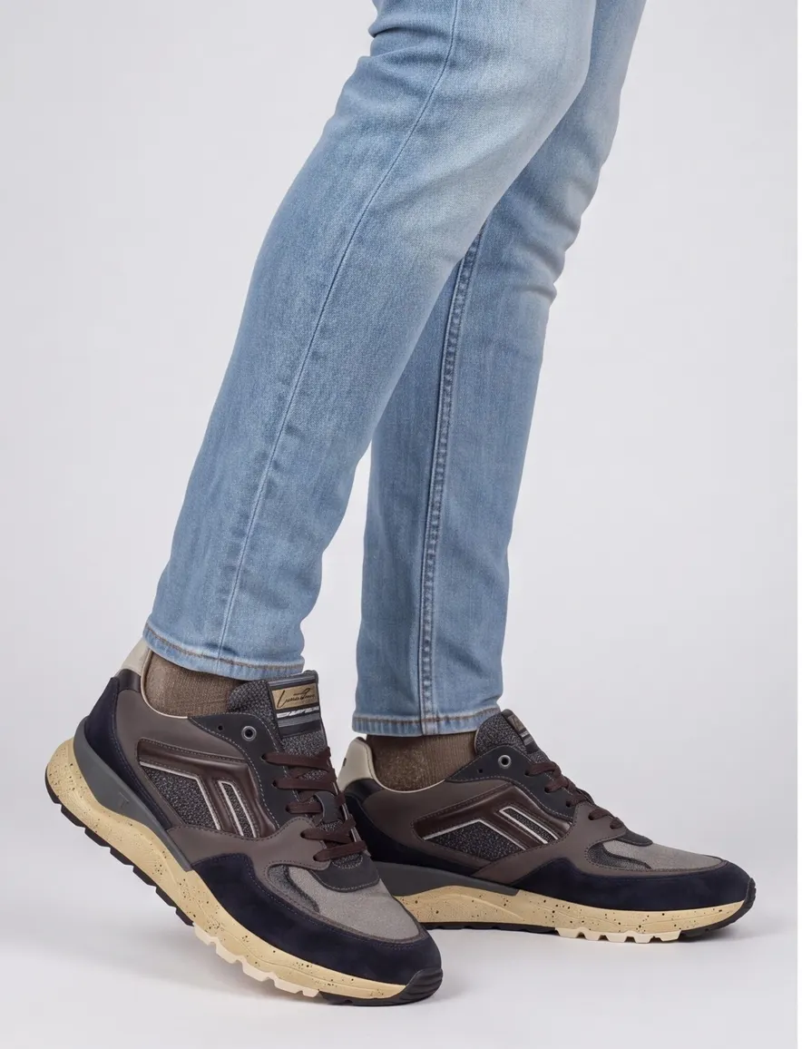 Floris van Bommel sneakers donkerblauw suède geprint