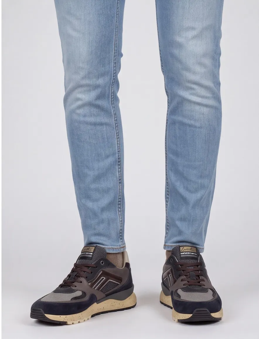 Floris van Bommel sneakers donkerblauw suède geprint