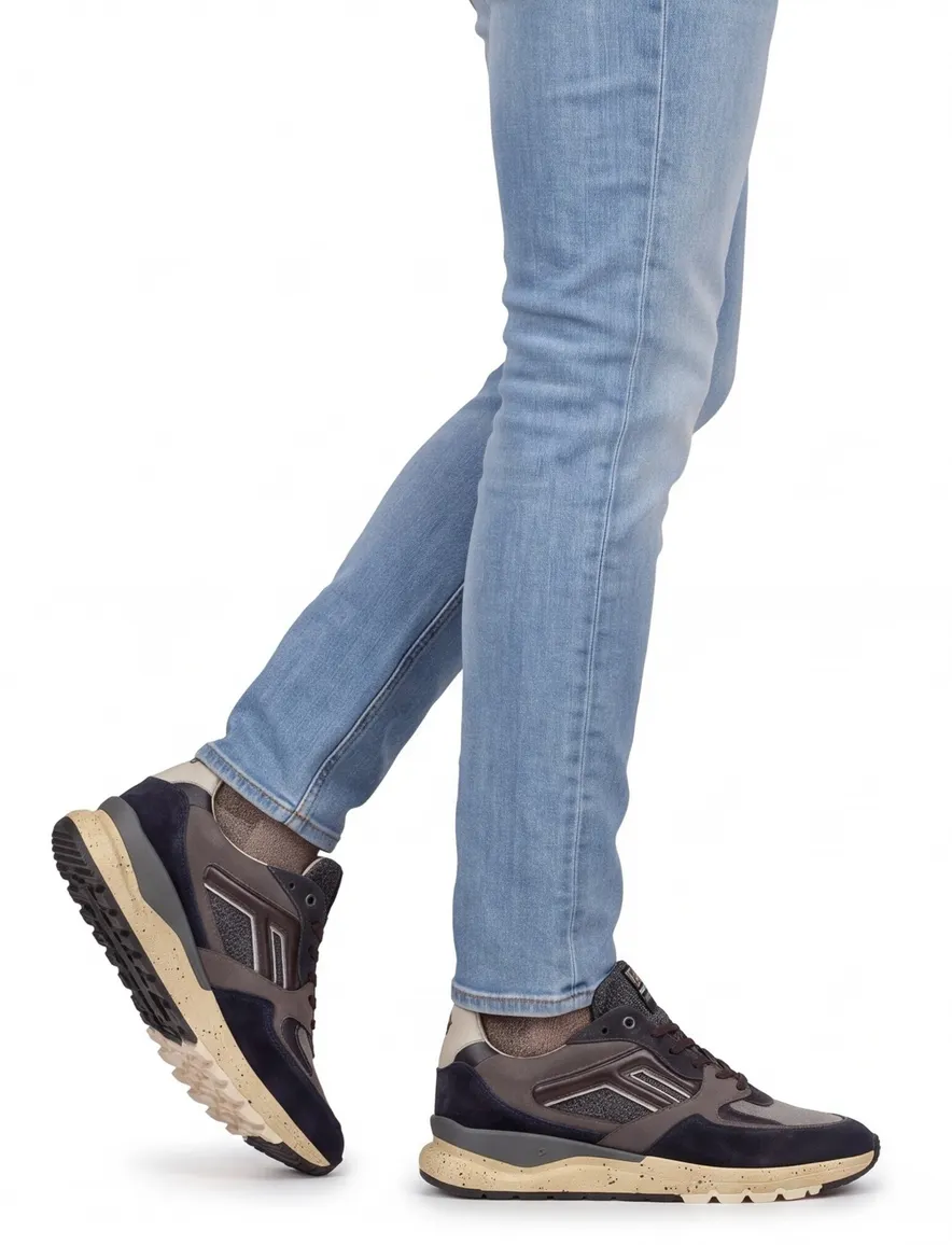 Floris van Bommel sneakers donkerblauw suède geprint