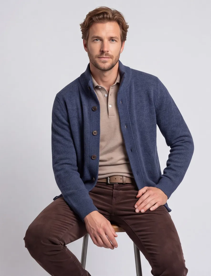 Barbour vest blauw gemeleerd gebreid