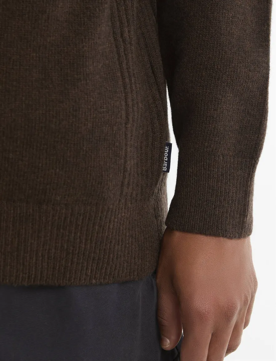Barbour trui half zip bruin gemeleerd gebreid