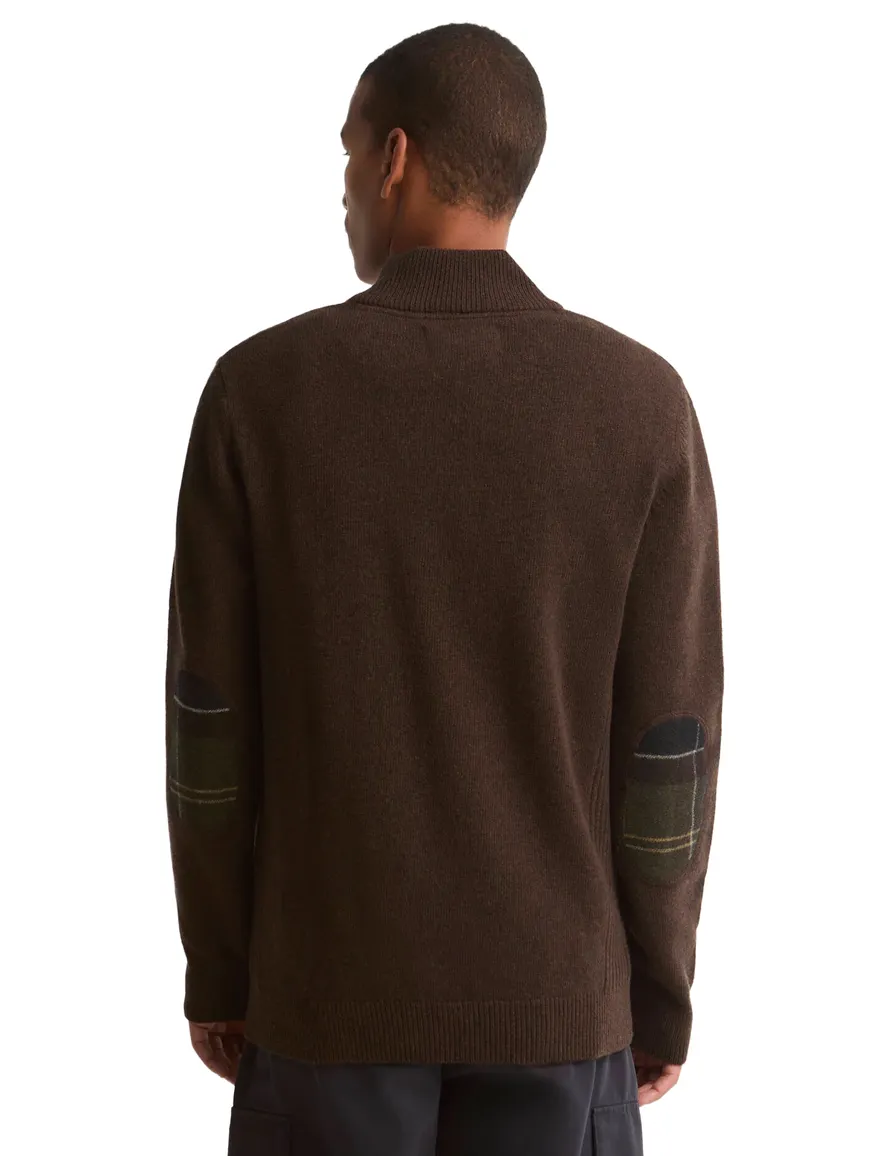 Barbour trui half zip bruin gemeleerd gebreid