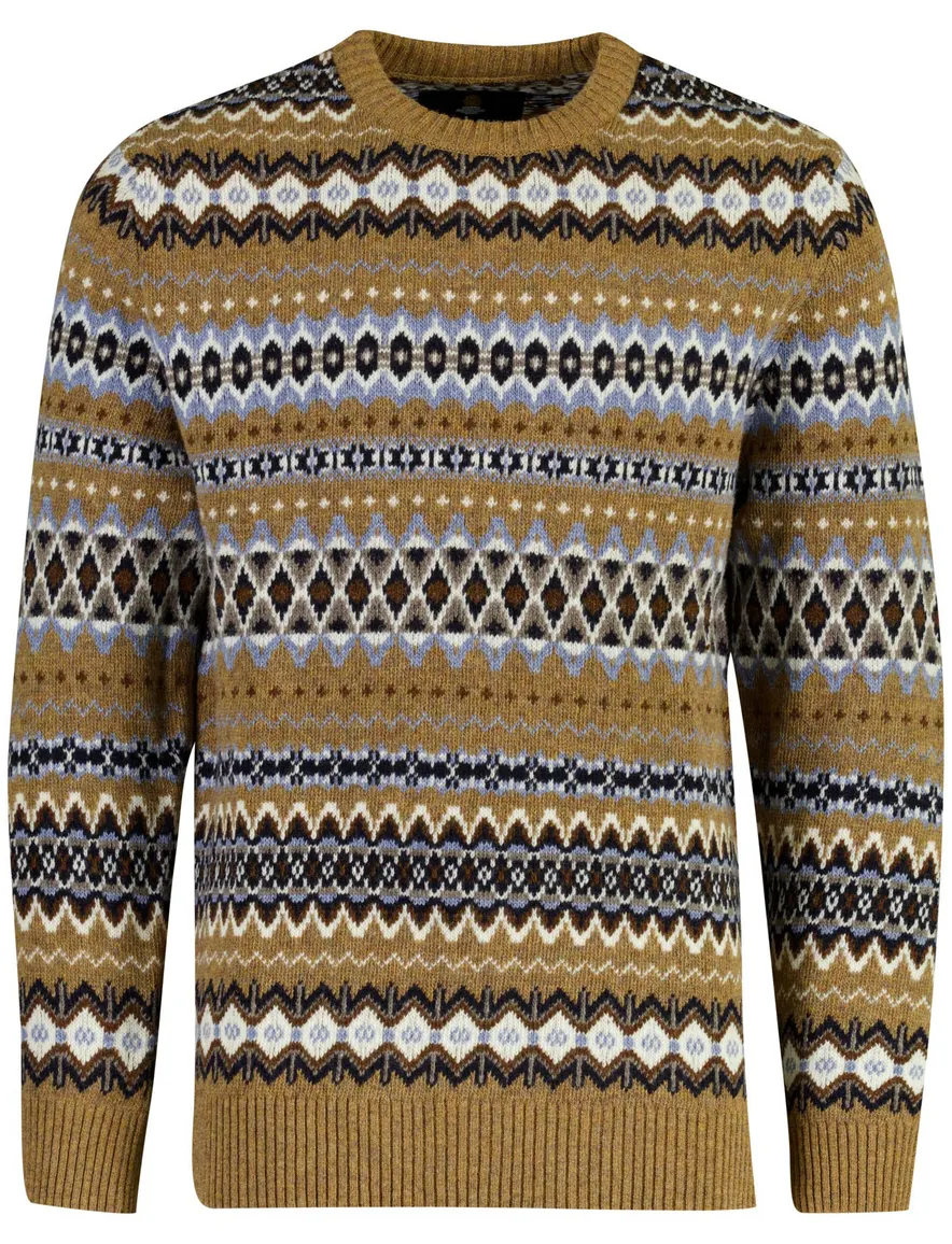Barbour wollen trui ronde hals bruin met motief