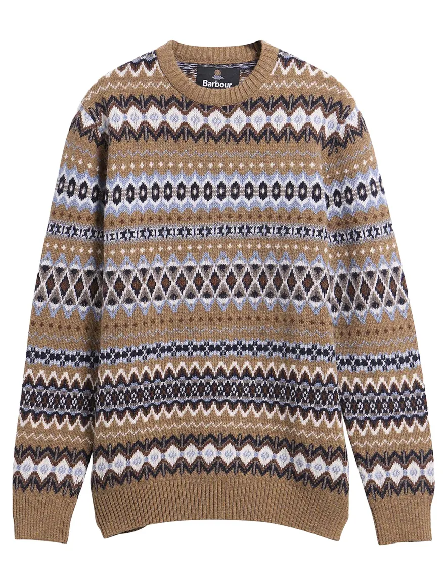 Barbour wollen trui ronde hals bruin met motief