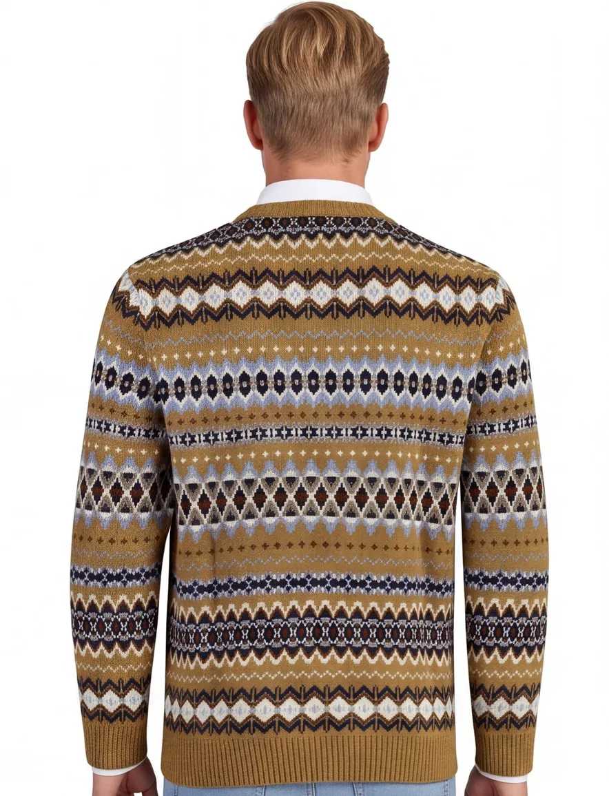 Barbour wollen trui ronde hals bruin met motief
