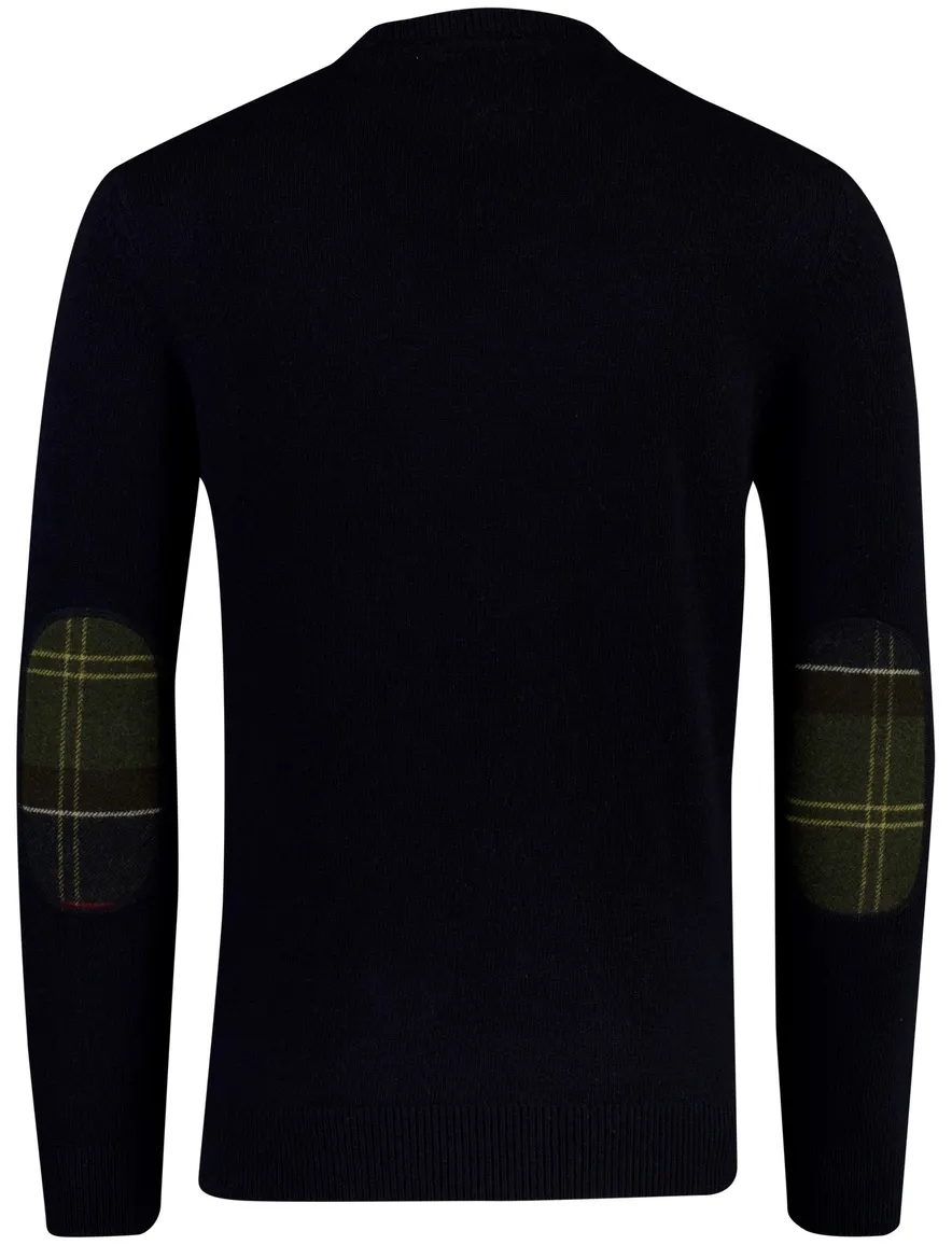 Barbour trui donkerblauw gebreid met Elleboog patch