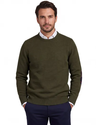 Barbour Barbour wollen trui ronde hals donkergroen gemêleerd
