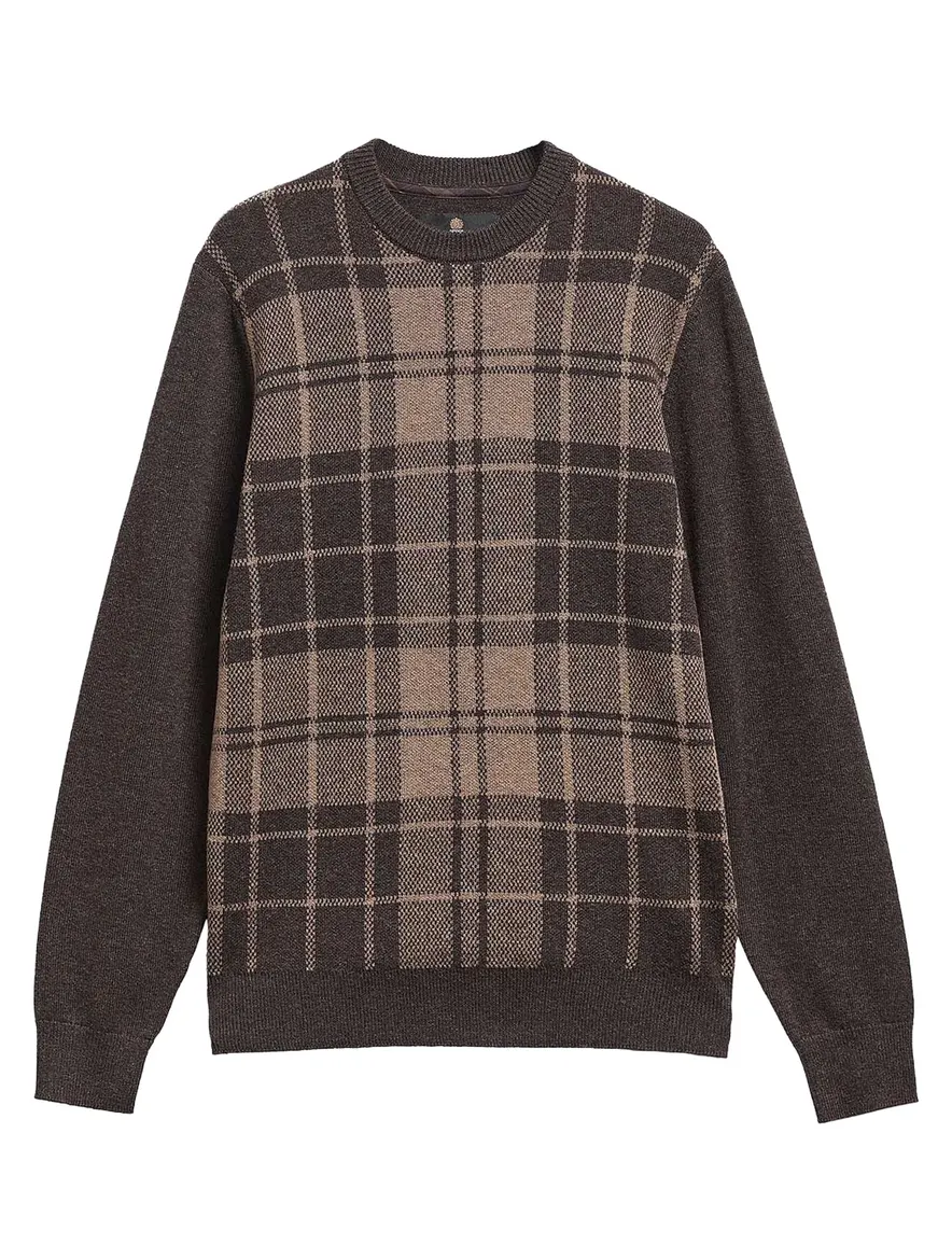 Barbour trui bruin geruit ronde hals