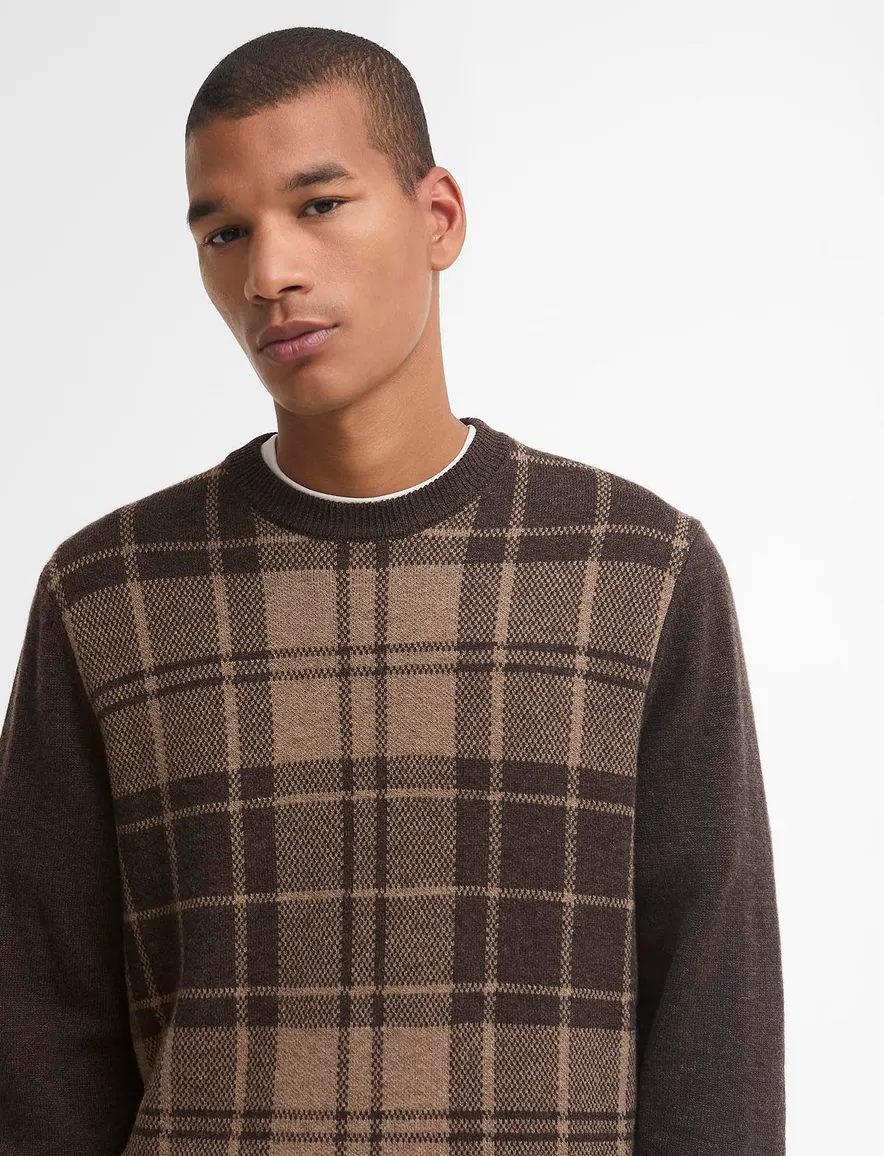 Barbour trui bruin geruit ronde hals