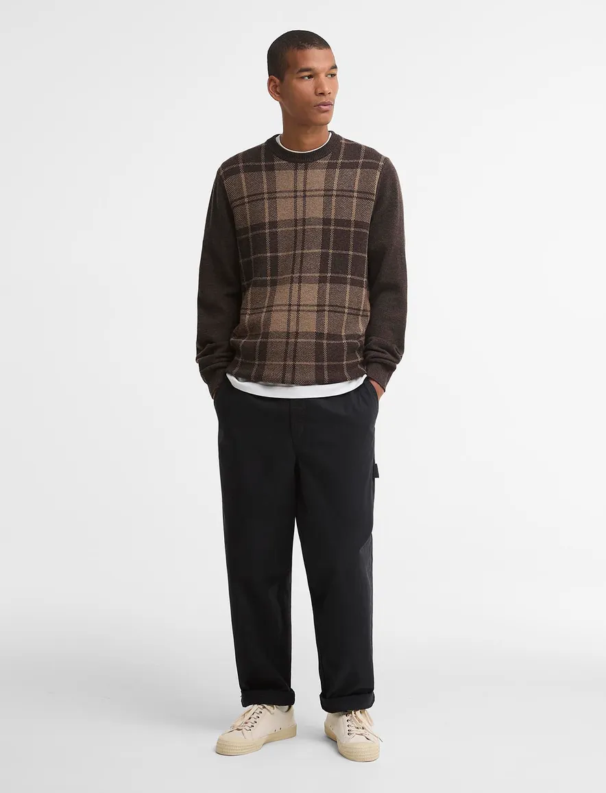 Barbour trui bruin geruit ronde hals