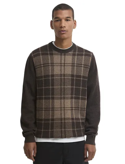 Barbour Barbour trui bruin geruit ronde hals