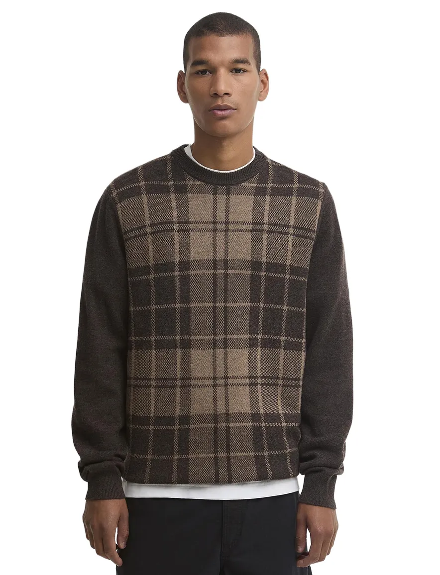 Barbour trui bruin geruit ronde hals